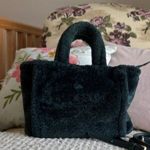 kate spade dark green faux fur mini tote with detachable strap